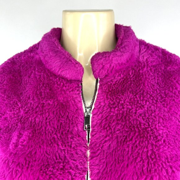 Banana Republic Faux Fur Bomber Jacket Size S Fuchsia Pink Teddy Coat Full Zip - Picture 3 of 11